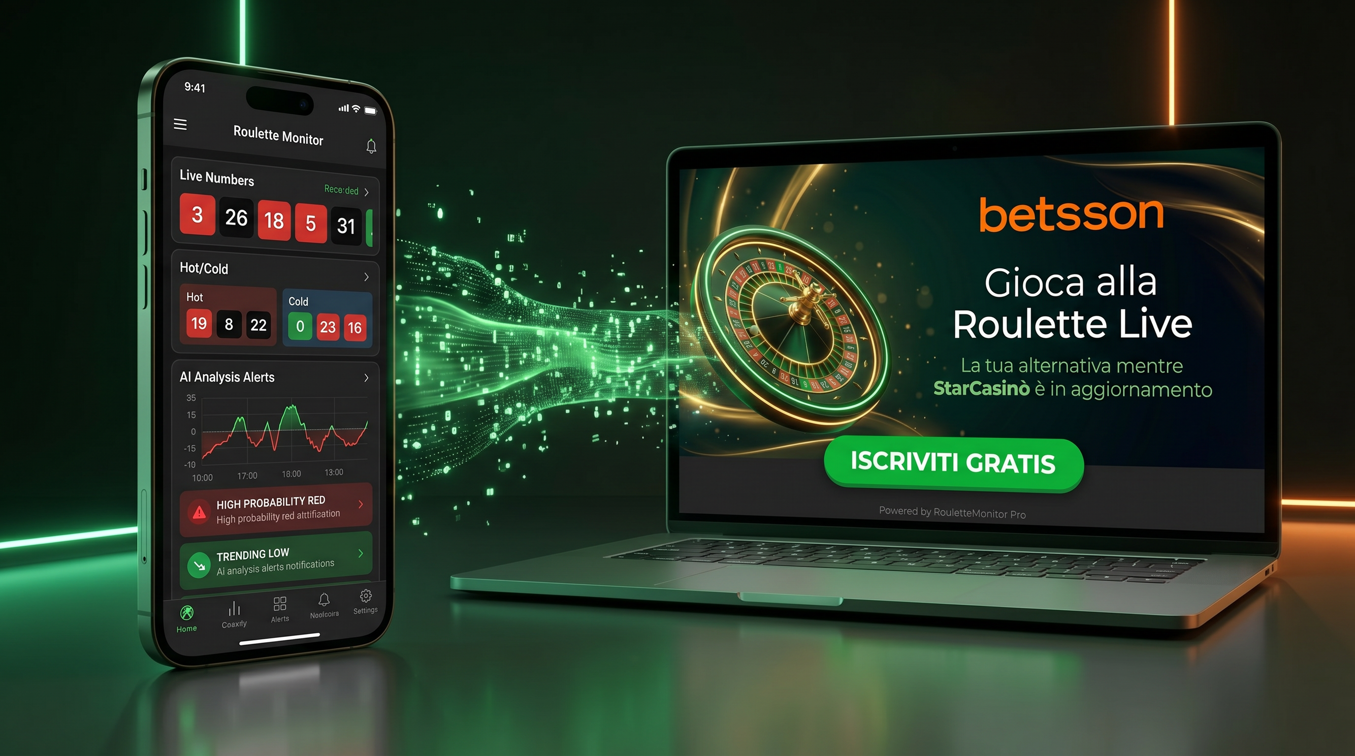 RouletteMonitor Pro sincronizzato con Betsson